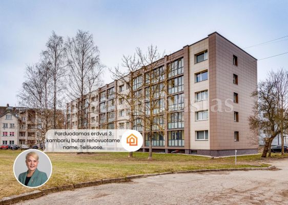 Parduodamas erdvus 3 kambarių butas renovuotame name Telšiuose, Karaliaus Mindaugo g. 32