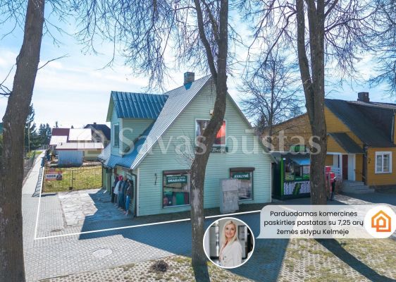 Parduodamas komercinės paskirties pastatas su 7,25 arų žemės sklypu, Kelmės miesto centre Vytauto Didžiojo g.