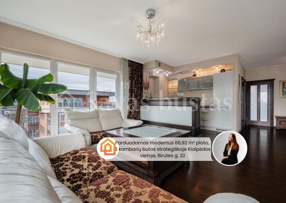 Parduodamas modernus 66,92 m&sup2; ploto, 3 kambarių butas strategi&scaron;koje Klaipėdos vietoje, Birutės g. 22,  &scaron;alia prekybos centro &bdquo;Akropolis"
