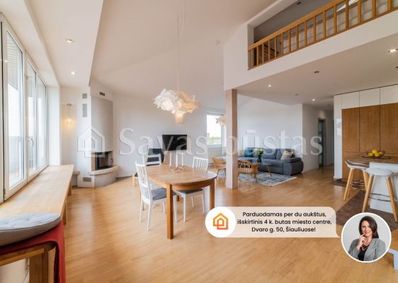 Parduodamas per du aukštus, išskirtinis 4 k. butas miesto centre, Dvaro g. 50, Šiauliuose