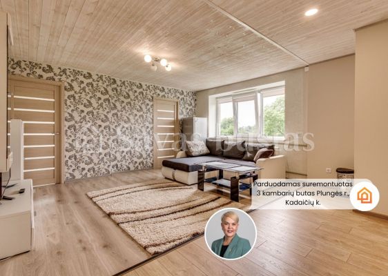 Parduodamas suremontuotas 3 kambarių butas Plungės r., Kadaičių k., Blendžiavos g. 12.