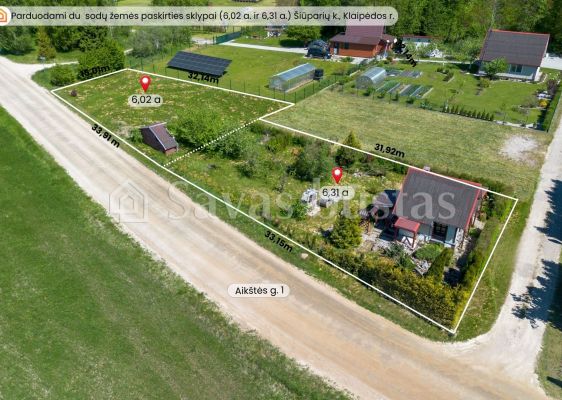 Parduodami du sodų  žemės paskirties sklypai ( i&scaron; viso 12,33 a.) &Scaron;iūparių k., Dovilų sen., Klaipėdos r.